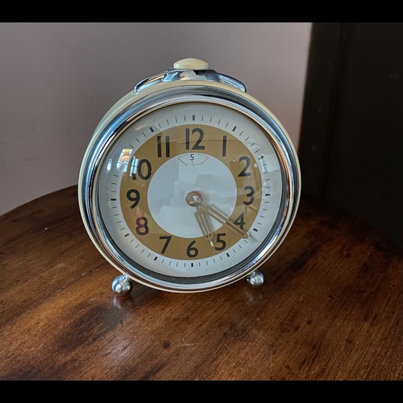 Pottery Barn retro cream and chrome alarm clock